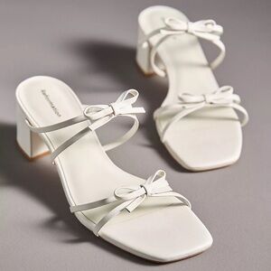 Reformation Sandals Elodie Bow Leather Block Heel Slip On Open Toe Off White 8.5